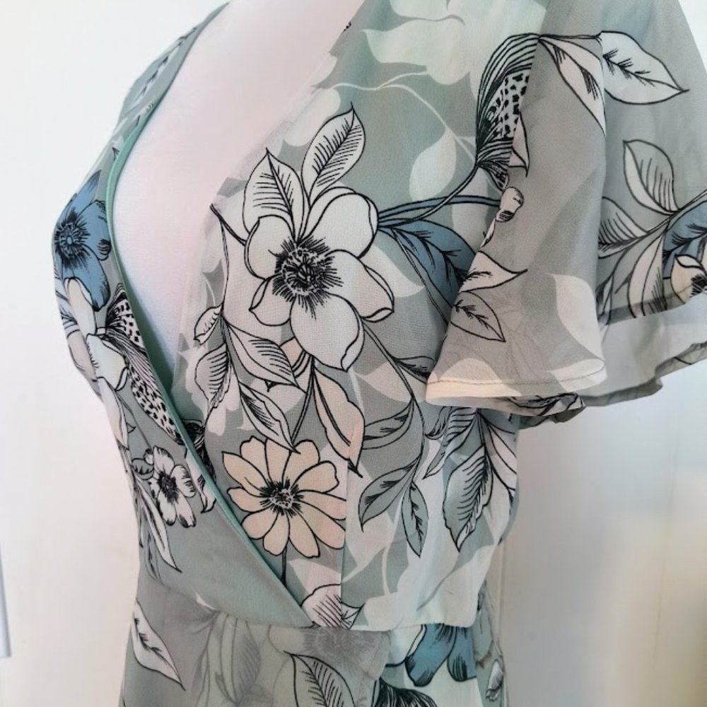 V-Neck  Sheer Floral Print High Low Maxi Dress